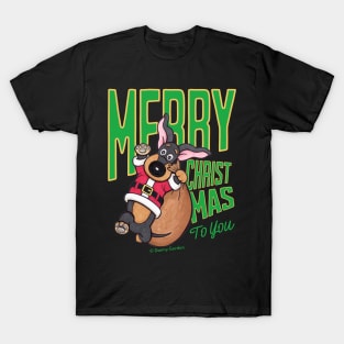 Cute Funny Doxie Dog having a Merry Christmas  on dachshund  Santa tee T-Shirt